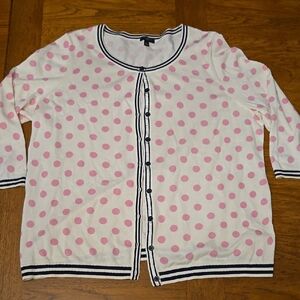 Talbots Pink Polka Dot Cardigan - White
